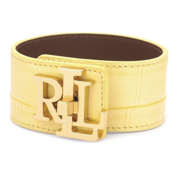 Lauren Ralph Lauren Logo Yellow Croc-Embossed Leather Wrap Bracelet NWT - Picture 1 of 5